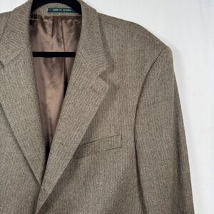 Vintage Academic Ralph Lauren Brown Wool Herringbone Blazer Sport Coat 43R